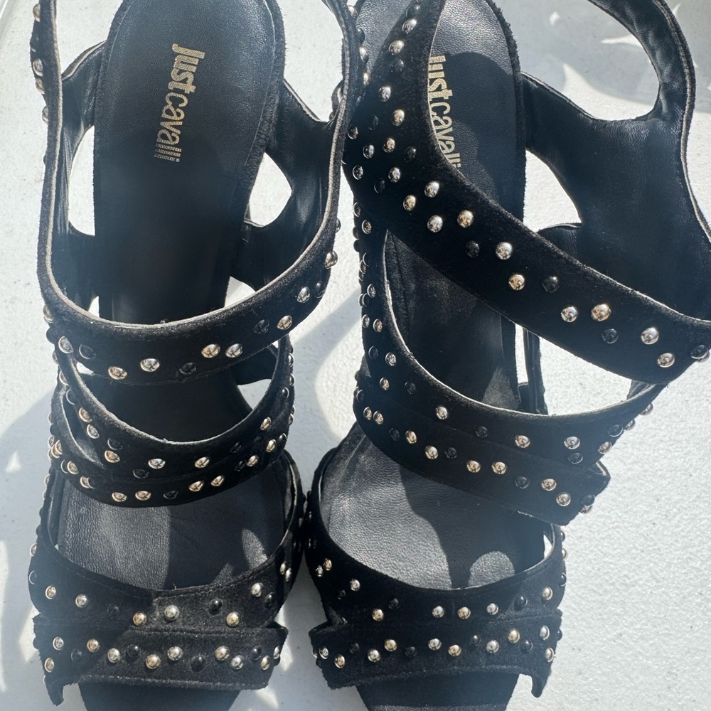 Just Cavalli Black Studded Strappy Sandals